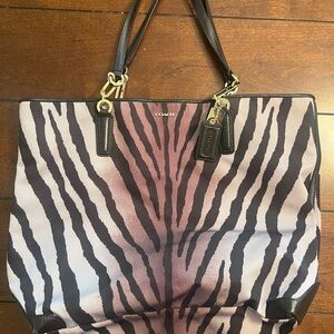 Coach Zebra Stripe Tote - Black and Brown